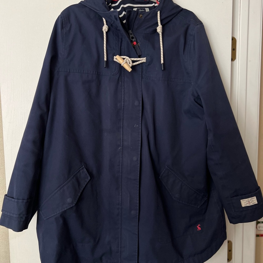 Joules Sz 16 Navy Lined Canvas Raincoat